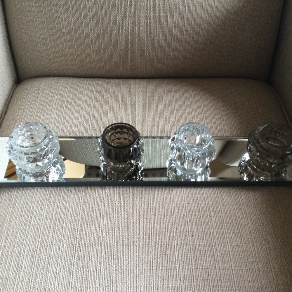 4 Piece Glass Votive Set on Mirror Tray
